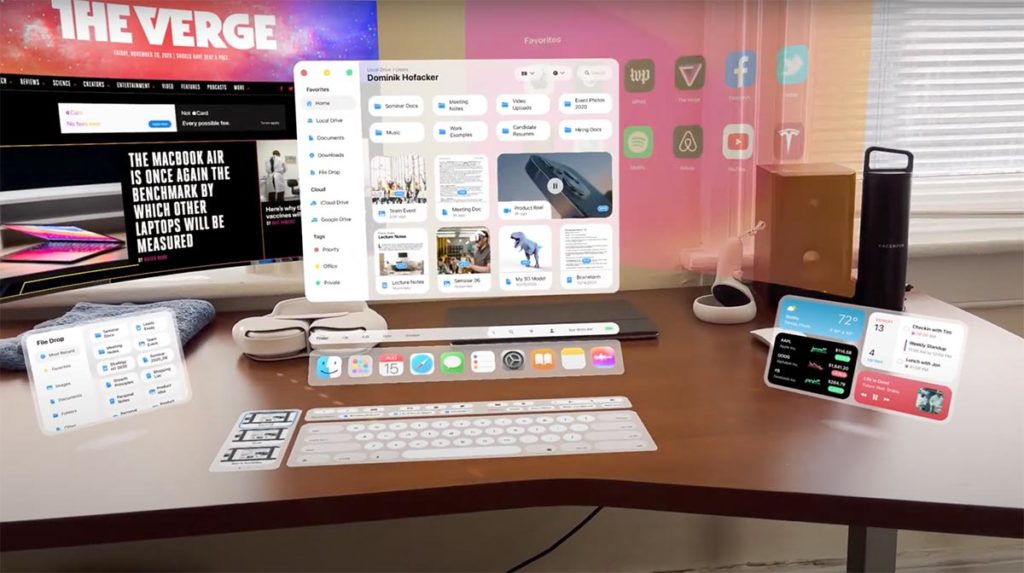 Foto zum Thema Apple Glases, wo ein User Interface frei schwebend auf einem realen Schreibtisch erscheint